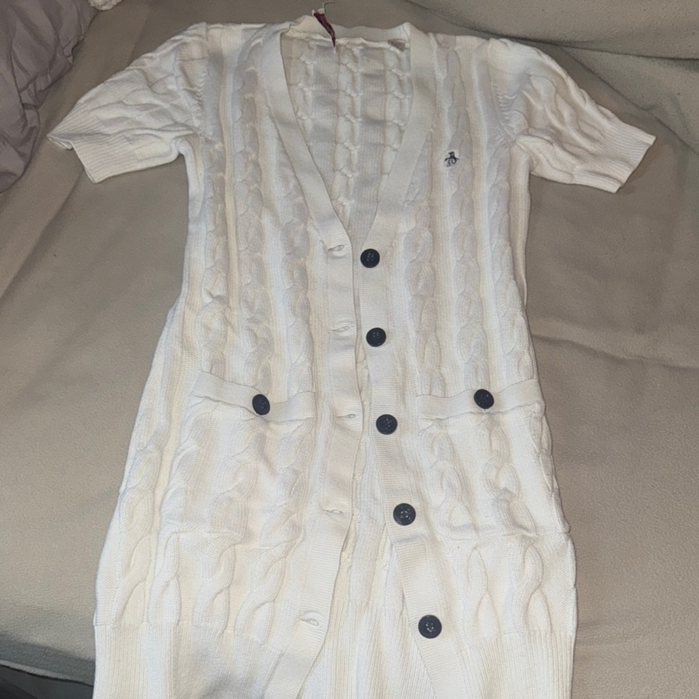 White Cable Knit Button-Down Dress